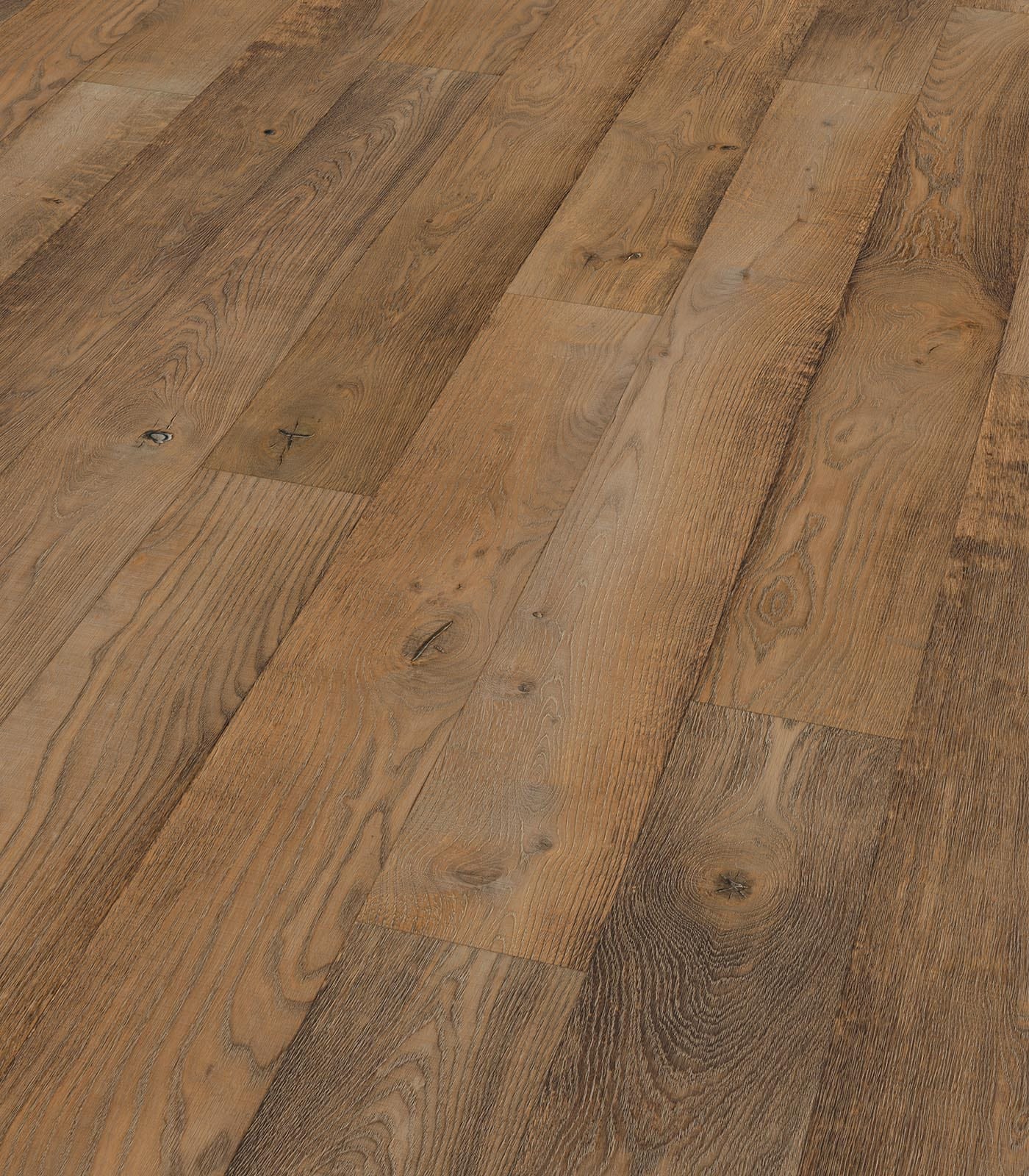 parquet contrecollé teinte foncée et sa finition patinée effet brulé